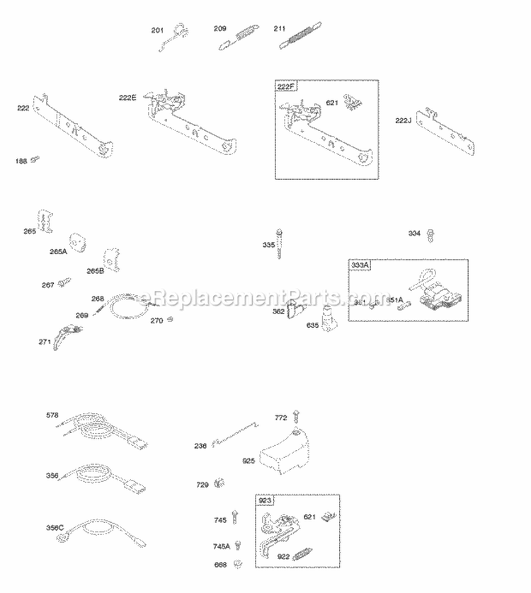 Brake Controls Governor Spring Ignition Diagram and Parts List for 10T502-0500-B1  Briggs and Stratton Engine